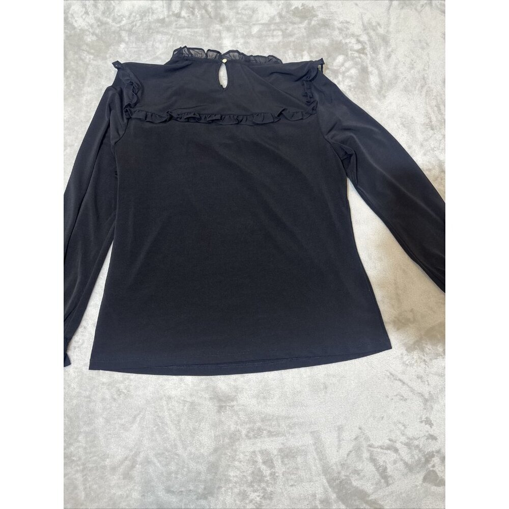Women’s Karl Lagerfeld Blouse Ruffled Lined Black Size Small - Picture 12 of 12